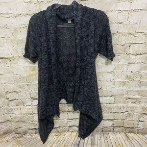 Decree Black Gray Knit Open Front Waterfall Cardigan Sweater